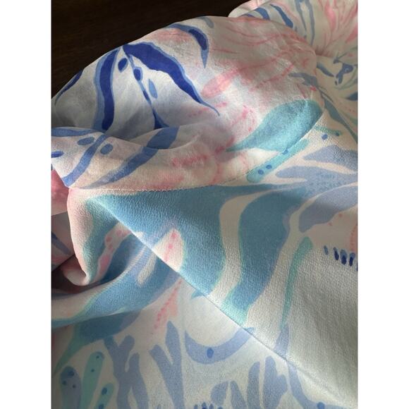 Lilly Pulitzer Elenora Silk Dress Kaleidoscope Coral Bell Sleeve S - Picture 10 of 10